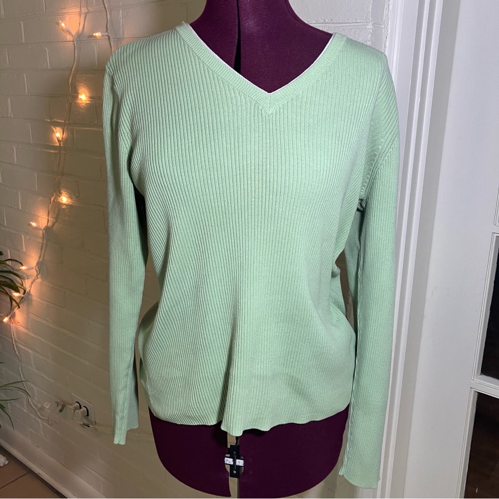 Croft & Barrow Light Green 100% Cotton V-Neck Sweater